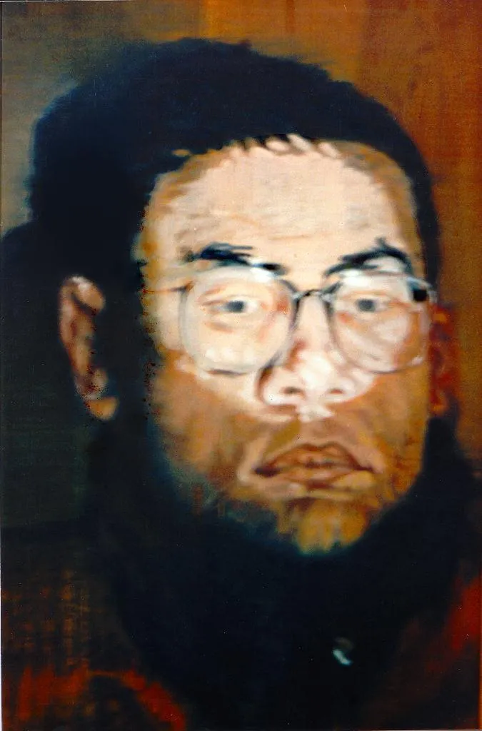 Pintura Autorretrato Óleo sobre táboa do artista Xosé Lois Carreira