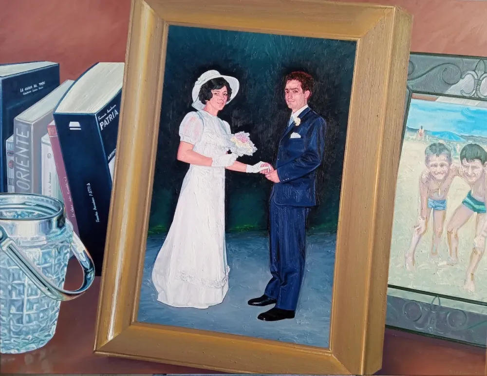 Pintura Urrezko lerroak Óleo sobre lenzo do artista Xosé Lois Carreira